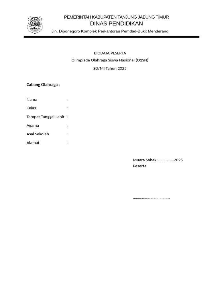 Biodata Peserta O2SN dan FLS3N 2025 | PDF