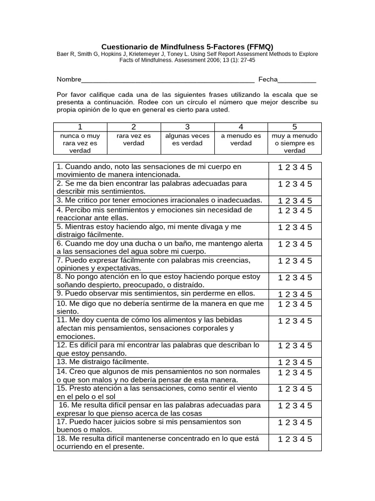 (FFMQ) Cuestionario de Mindfulness 5 | PDF | Las emociones | Experiencia