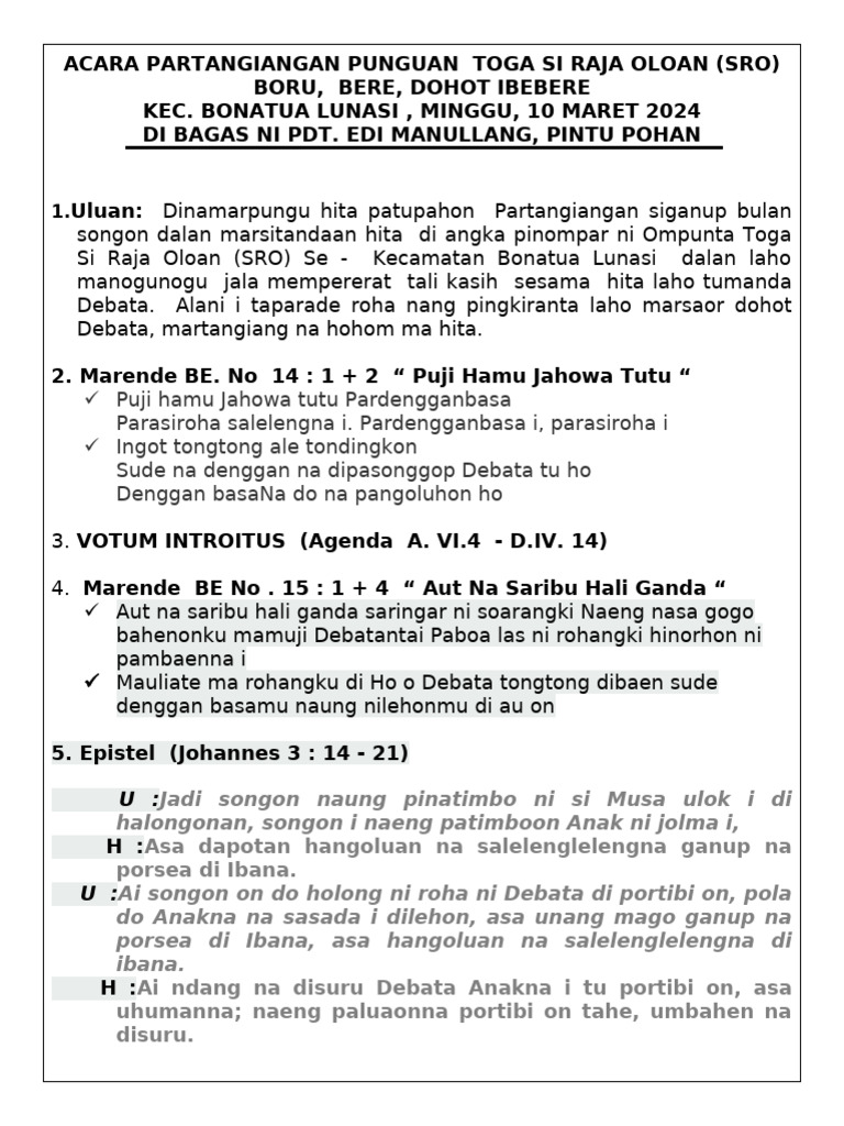 Acara Partangiangan Toga Si Raja Oloan | PDF