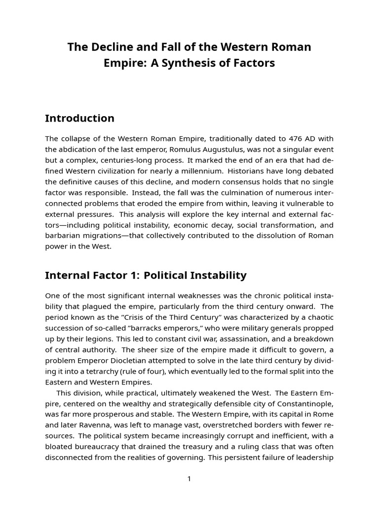 The Fall of the Western Roman EmpireA Synthesis of Factors | PDF ...