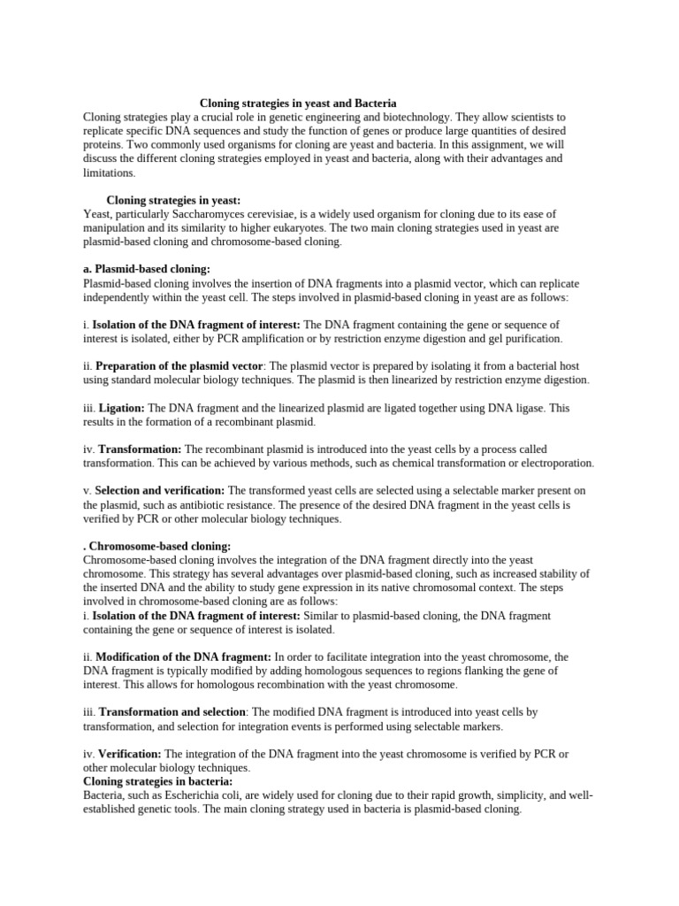 Cloning Strategies in Yeast and Bacteria | PDF | Molecular Cloning ...