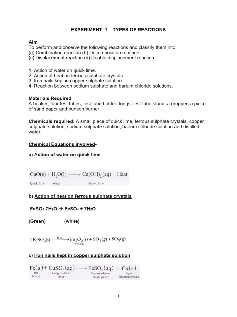 Types of Chemical Reactions Experiment | PDF | Chemical Reactions | Sulfate