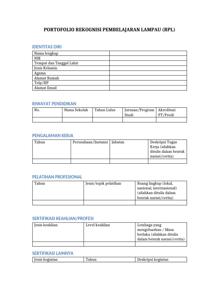 Portofolio RPL: Identitas dan Pengalaman | PDF