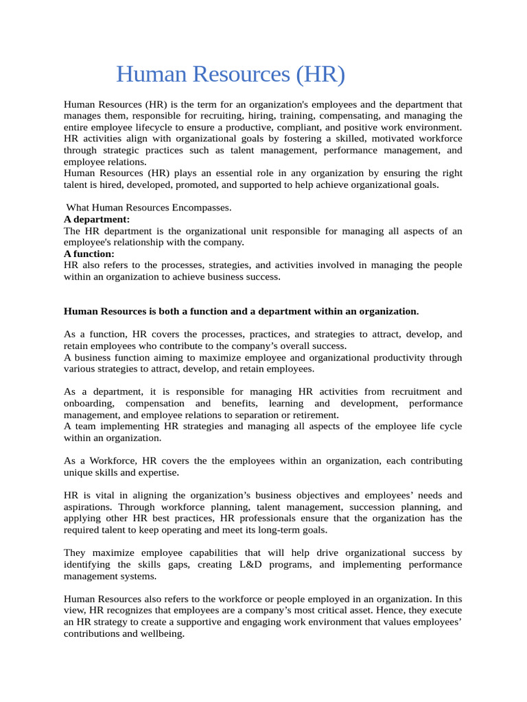 Understanding Human Resources Management | PDF | Human Resource ...