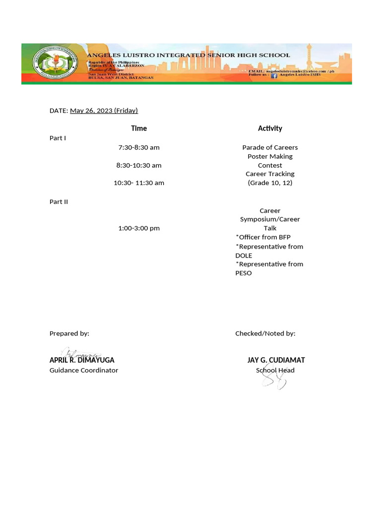 Career Expo Plan of Activities | PDF