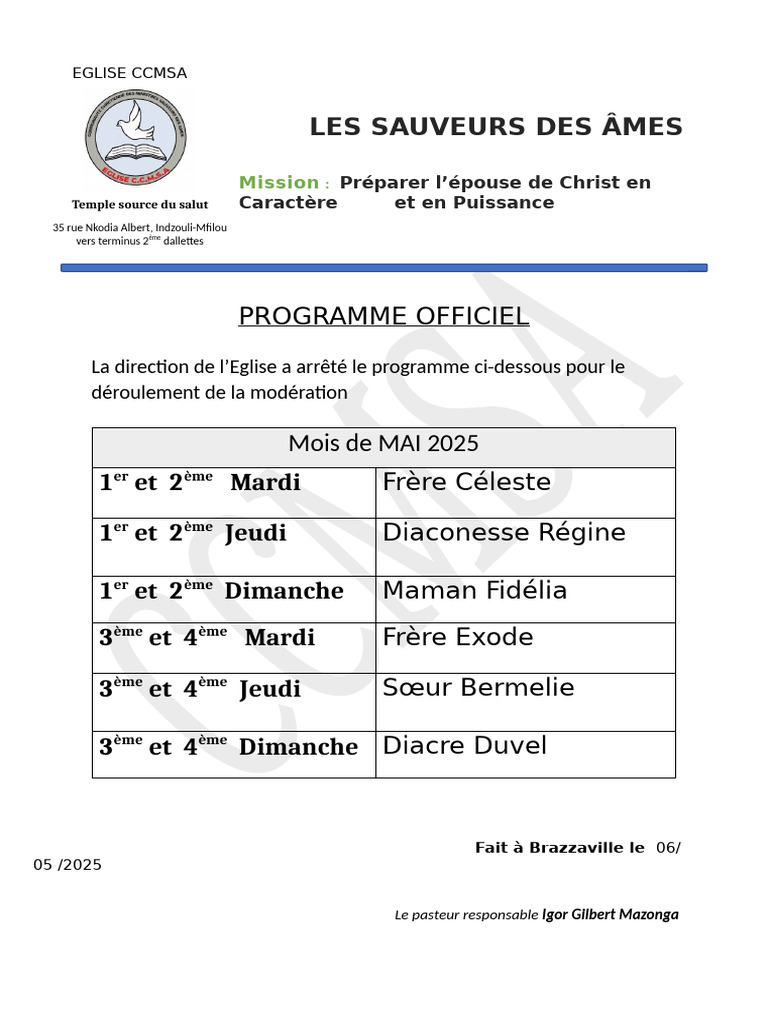Programme de modération Mai 2025 CCMSA | PDF