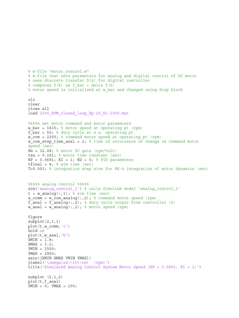 Development of A Motor Speed Control System Using Matlab and Simu-Trang ...