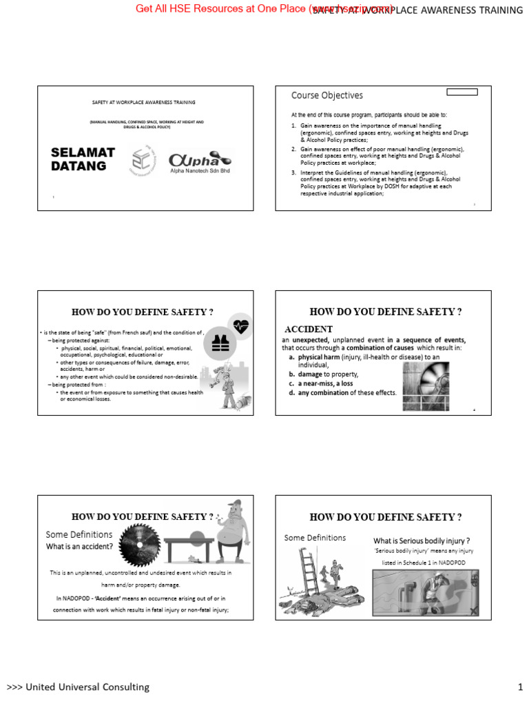 Safety at Workplace Awareness Training Slide 6P | PDF | Hazards | Oxygen