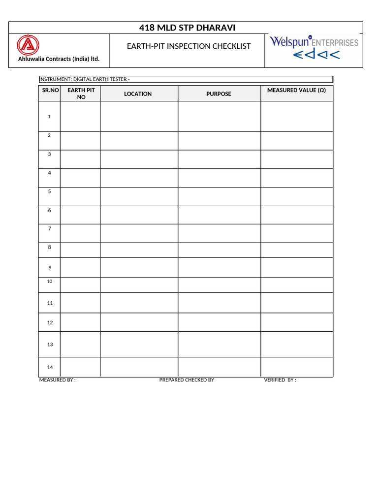 Earth Pit Inspection Checklist for STP | PDF
