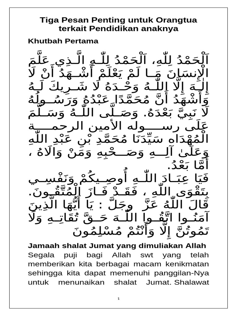 Tiga Pesan Penting untuk Orangtua Pendidikan | PDF