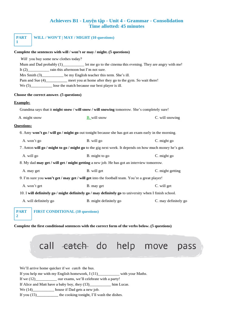 Achievers B1 Unit 4 Grammar Exercises | PDF