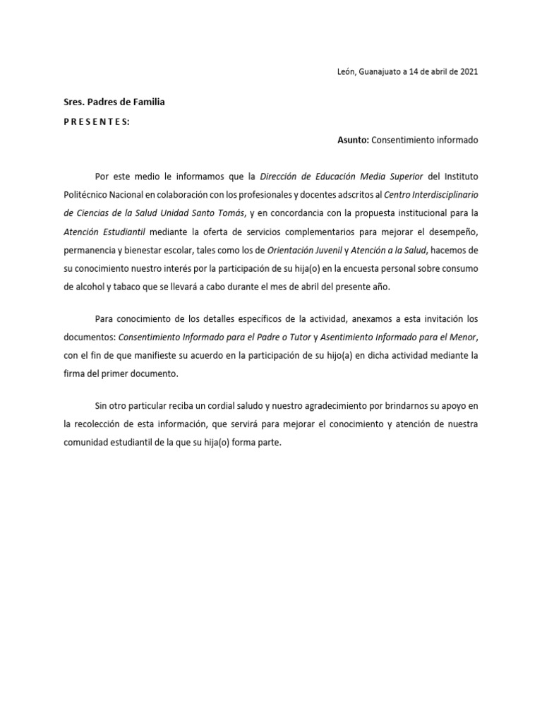 Consentimiento Tamizaje DEMS | PDF