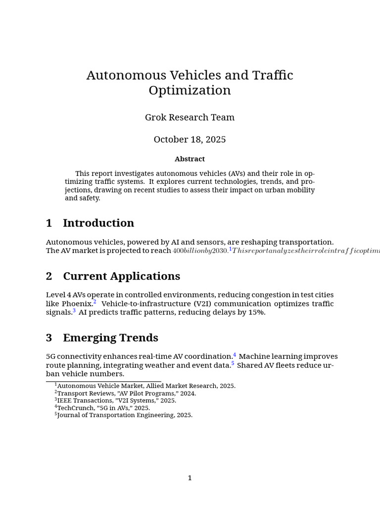 Autonomous Vehicles in Traffic Optimization | PDF