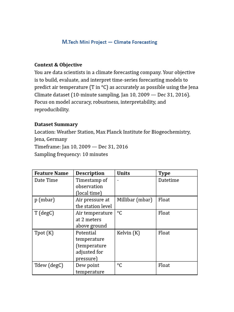 MTech Mini Project Climate Forecasting Jena DSDEBDACSE | PDF ...