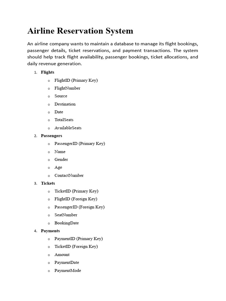 Airline Reservation System Database Design | PDF