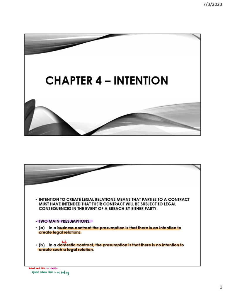 Intention to Create Legal Relations in Contracts | PDF