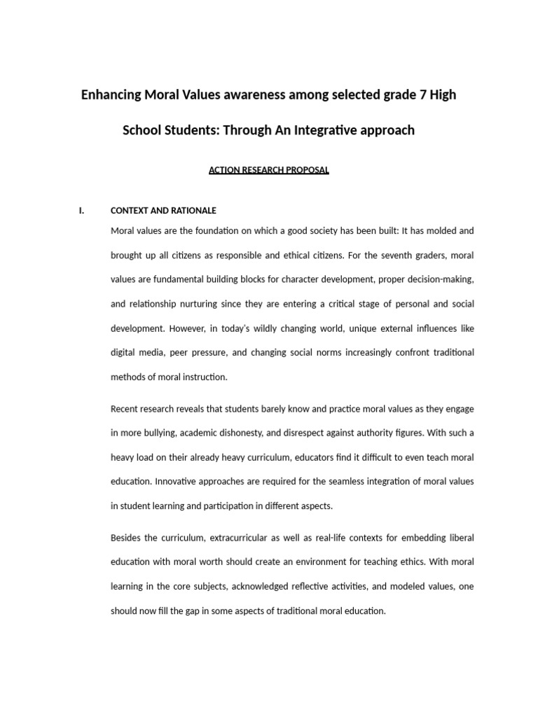 ACTION RESEARCH PROPOSAL-Enhancing Moral Values Awareness Among ...
