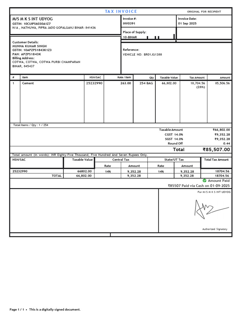 Tax Invoices for Cement Purchases | PDF | Invoice | Taxes