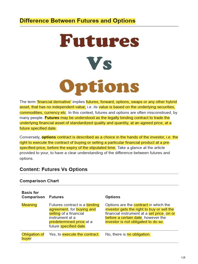Futures vs Options: Key Differences | PDF | Futures Contract | Option ...
