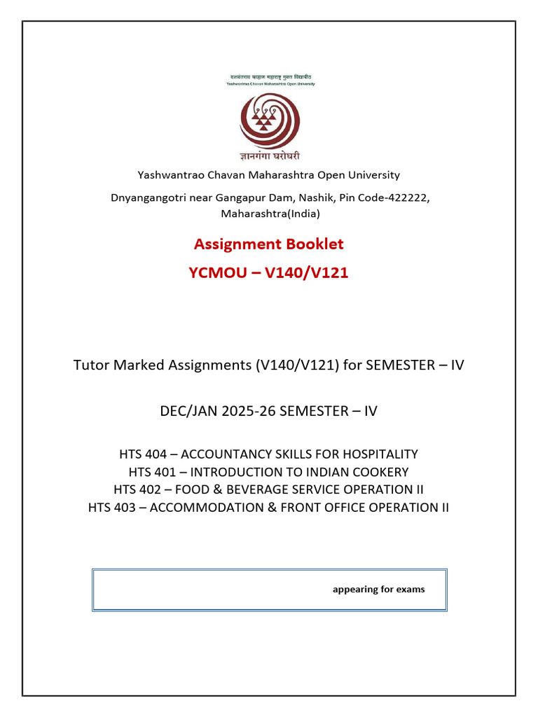 YCMOU Semester IV Assignment Guide | PDF | Indian Cuisine