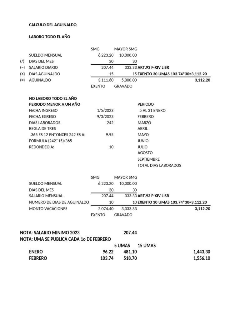 Cálculo de Aguinaldo y Horas Extras | PDF | Salario | Negocios económicos