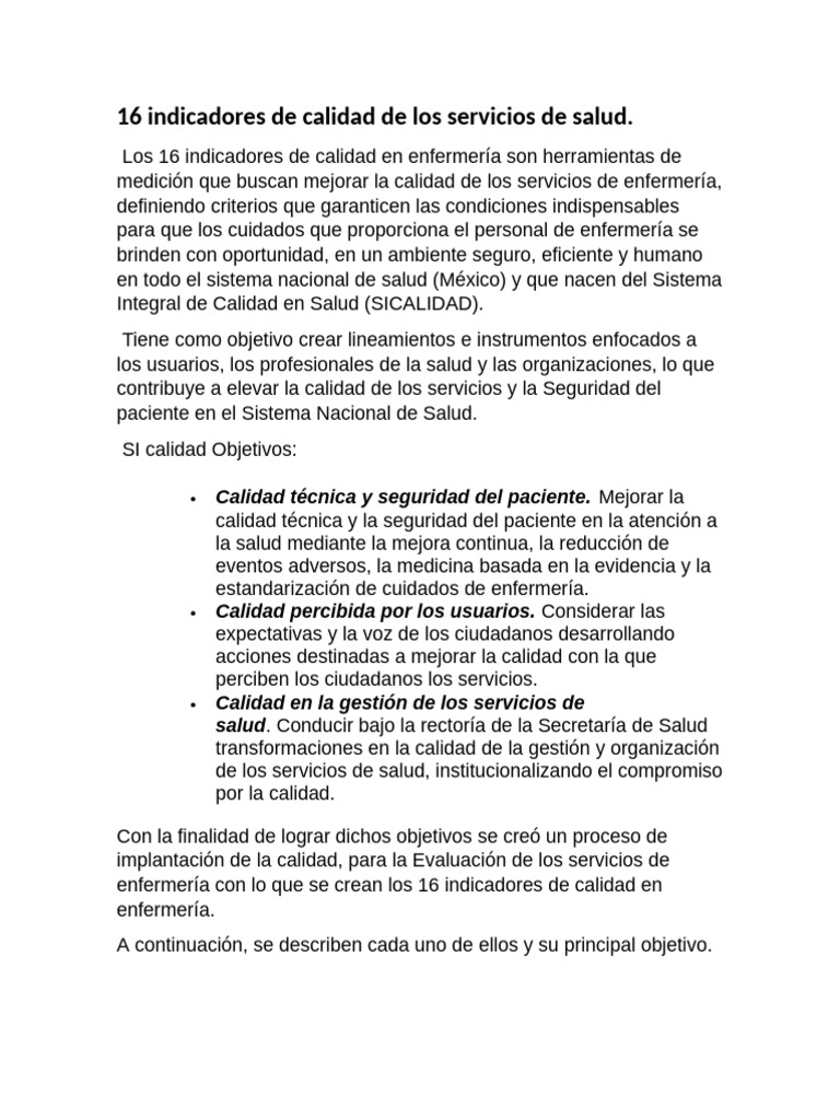 16 Indicadores de Calidad en Enfermería | PDF | Enfermería | Seguridad ...