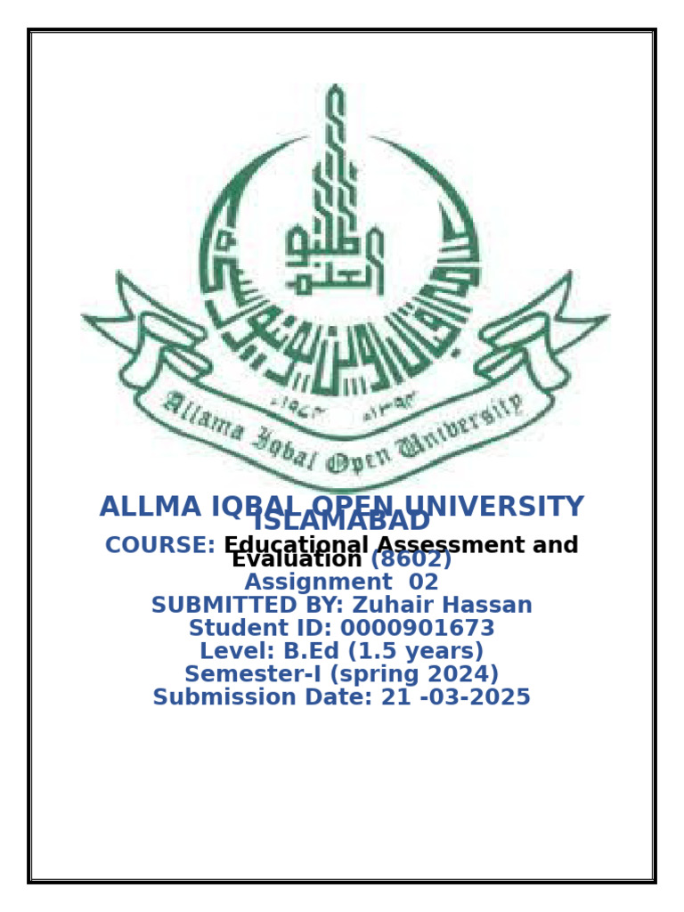 Zuhair Hassan 8602 Assignment 02 | PDF | Educational Assessment ...