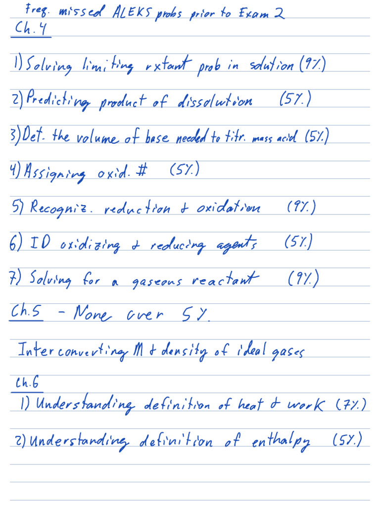 Note Oct 11, 2024 Frequently Missed ALEKS Probs Prior To E2 | PDF