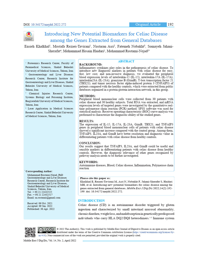 New Biomarkers for Celiac Disease Diagnosis | PDF | Coeliac Disease ...