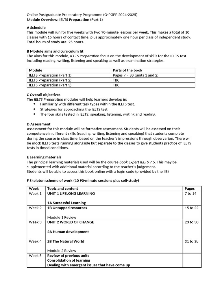 IELTS Preparation Module Overview 2024-2025 | PDF | International ...