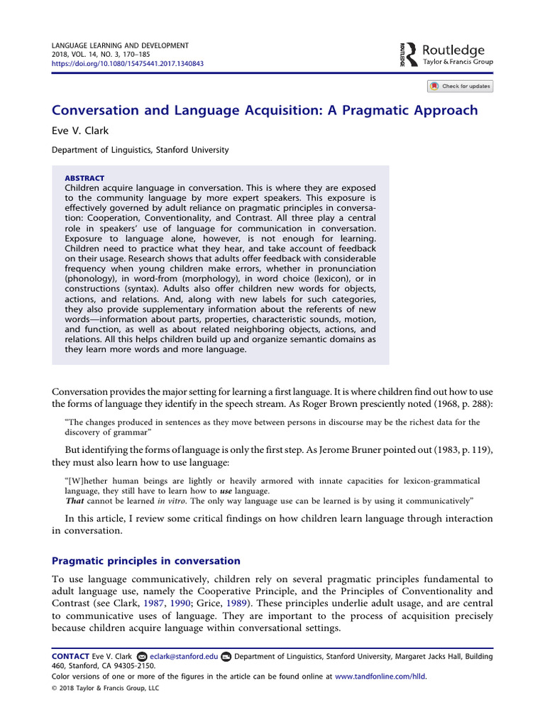 Conversation and Language Acquisition A Pragmatic Approach | PDF ...