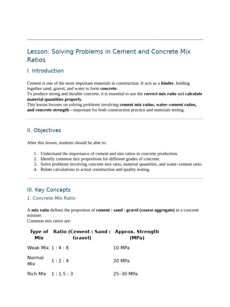 Concrete Mix Ratio Problem Solving | PDF | Concrete | Cement