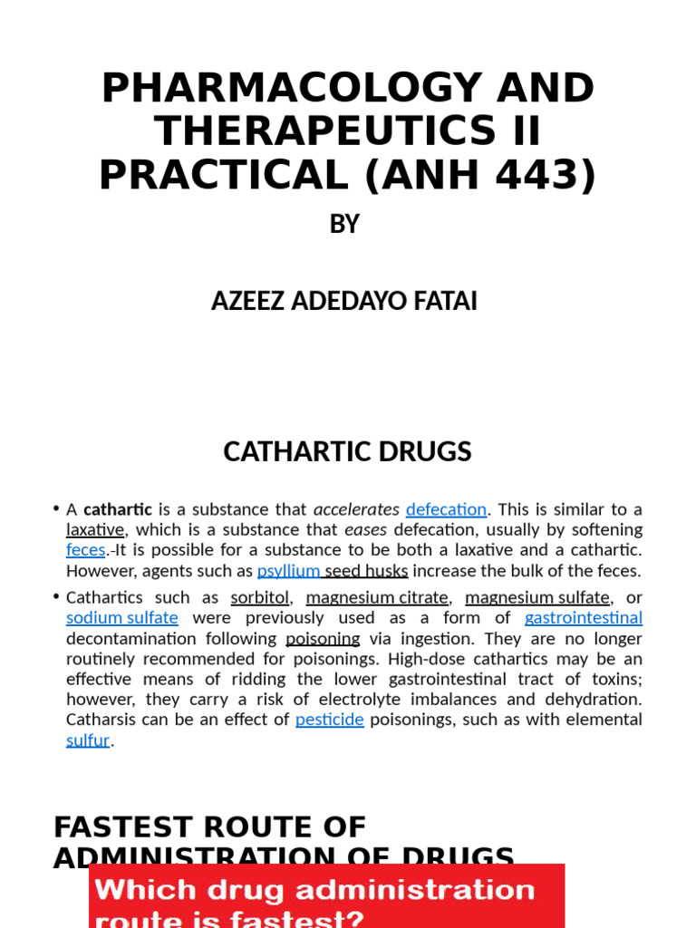 Cathartic Drugs and Fluid Therapy Overview | PDF | Dehydration | Saline ...