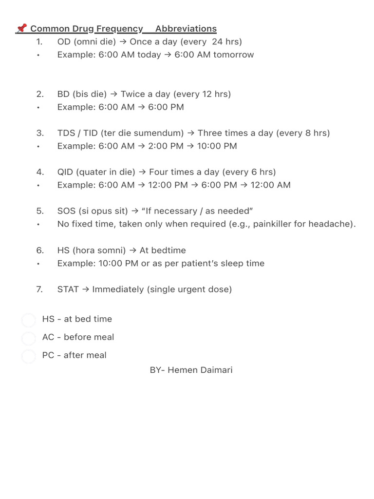 Common Medication Frequency Abbreviations | PDF