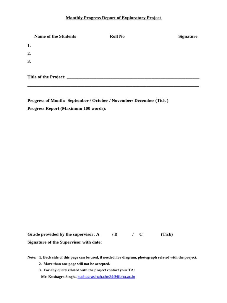 Monthly Progress Report of Exploratory Project | PDF