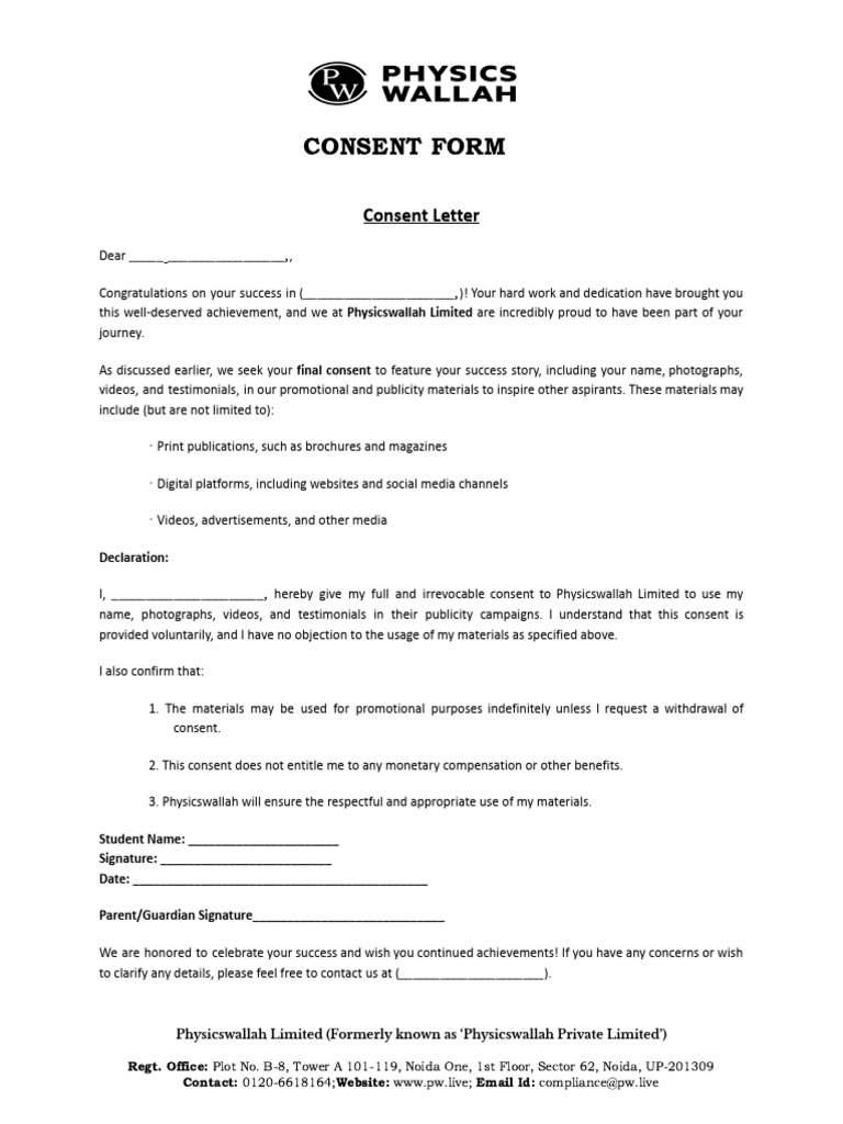 Consent Form for Success Story Use | PDF