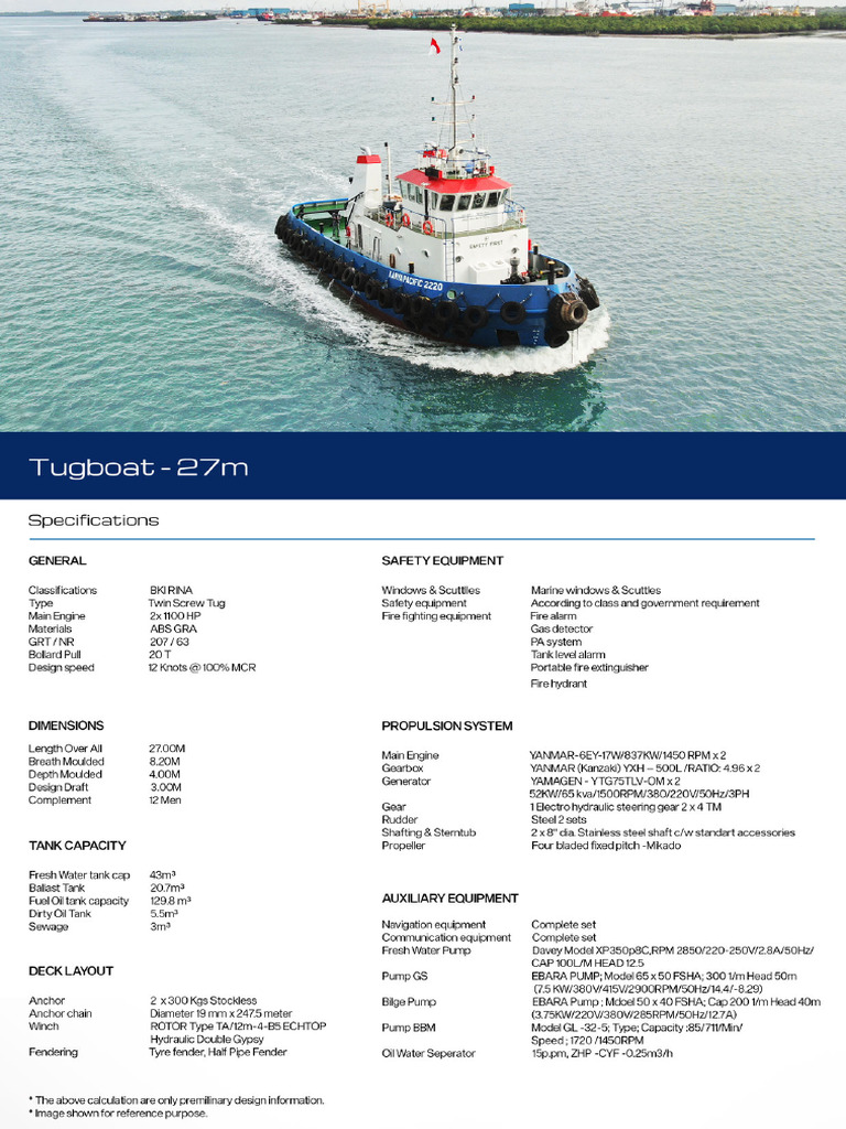 Tugboat Specification Ktu1669918091 | PDF