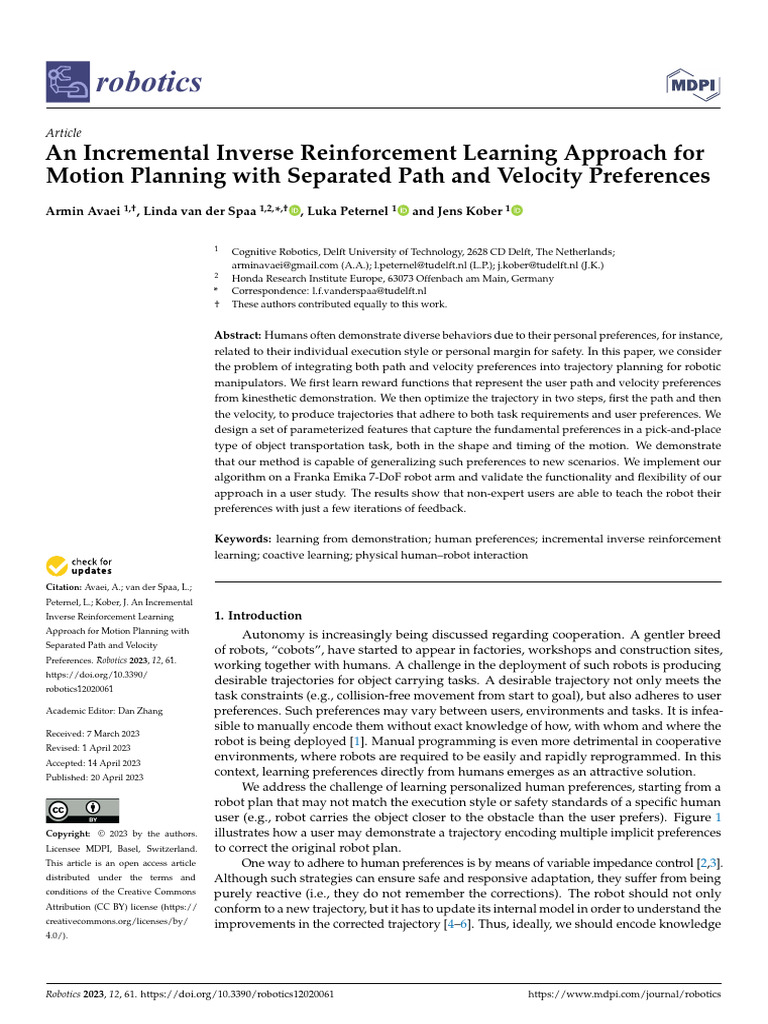 An Incremental Inverse Reinforcement Learning Approach For Motion ...