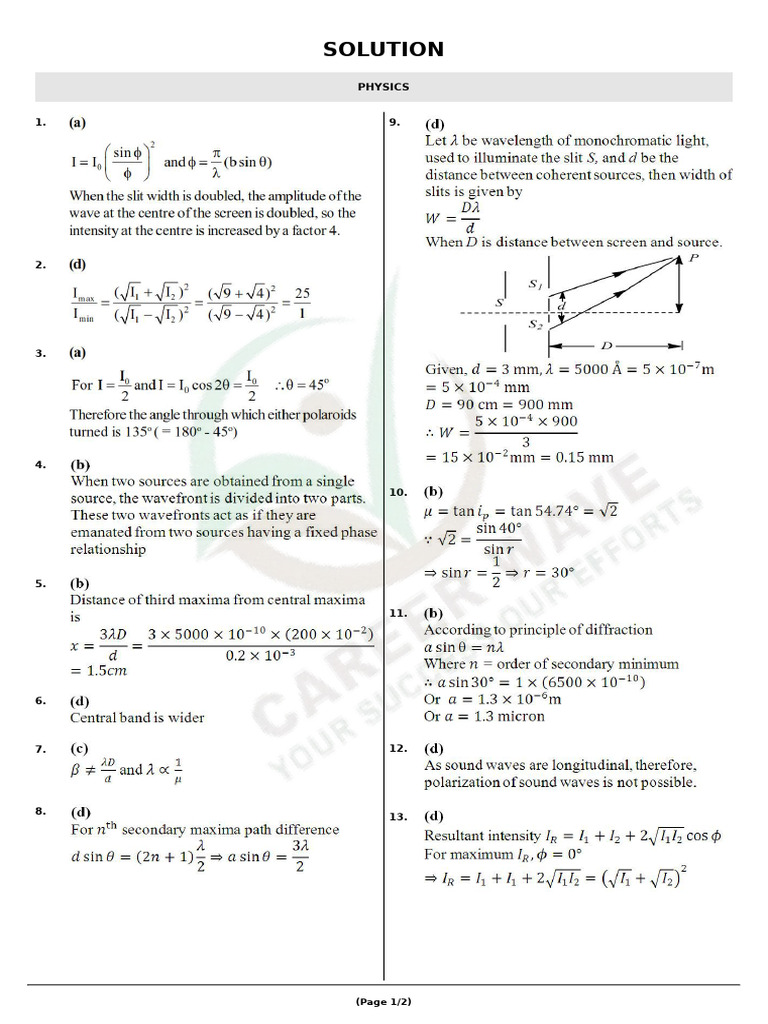 11th Standard Wave Optics Solution Wave Optics Solution?ʏ? ? | PDF
