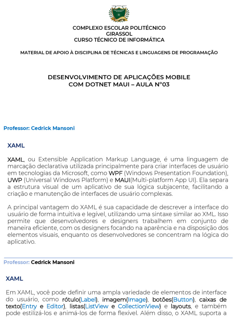 Técnicas e Linguagens de Programação - 11 - Xaml | PDF | Extensible ...