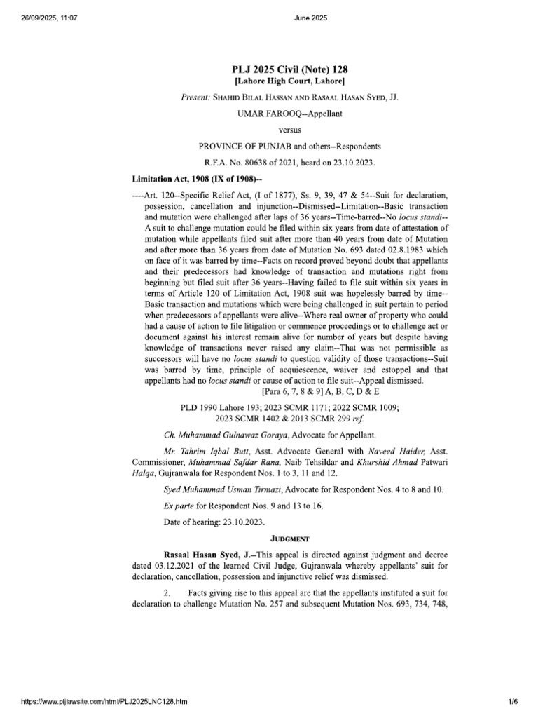 PLJ 2025 Civil (Note 128) | PDF
