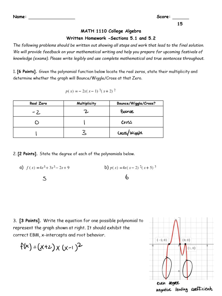 Polynomial Functions Homework Guide | PDF | Polynomial | Zero Of A Function