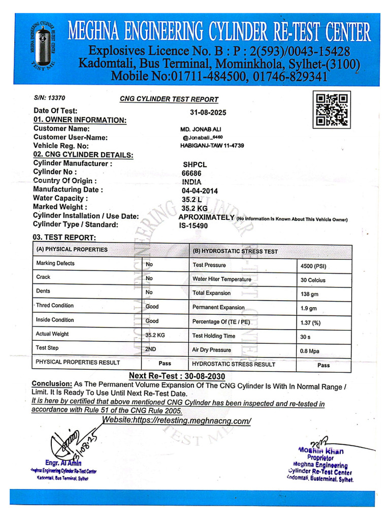 CNG Cliinder Test | PDF