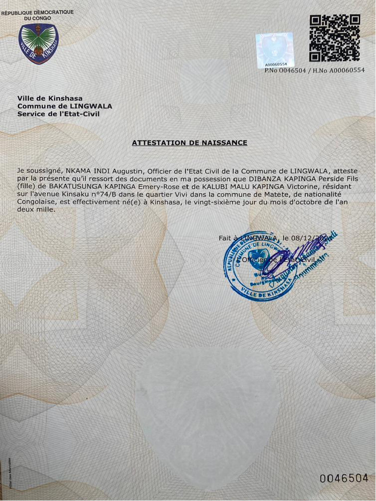 Attestation De Naissance Pdf 