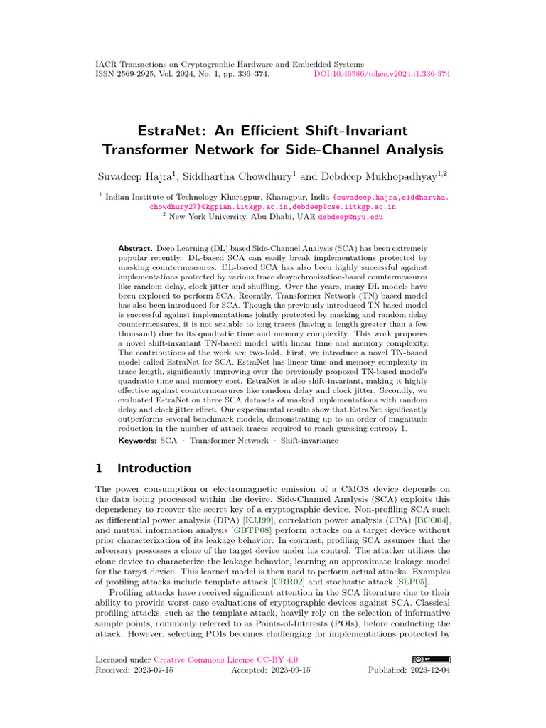 EstraNet: Efficient SCA with Transformers | PDF | Encryption | Key ...