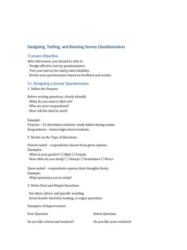 Revising Effective Survey Questionnaires | PDF | Survey Methodology ...