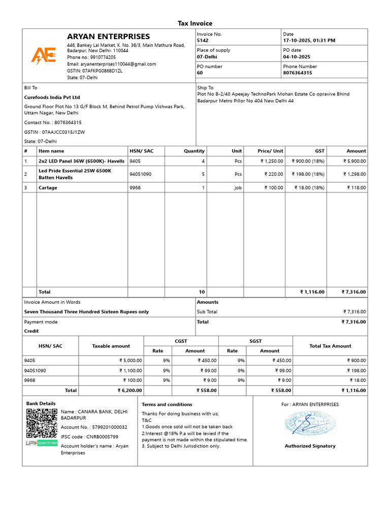 Tax Invoice - 5142 - 17 - 10 - 25 | PDF | Public Finance | Taxation