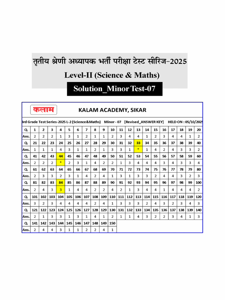 L-2 - Minor 07 Science Math - Solution | PDF