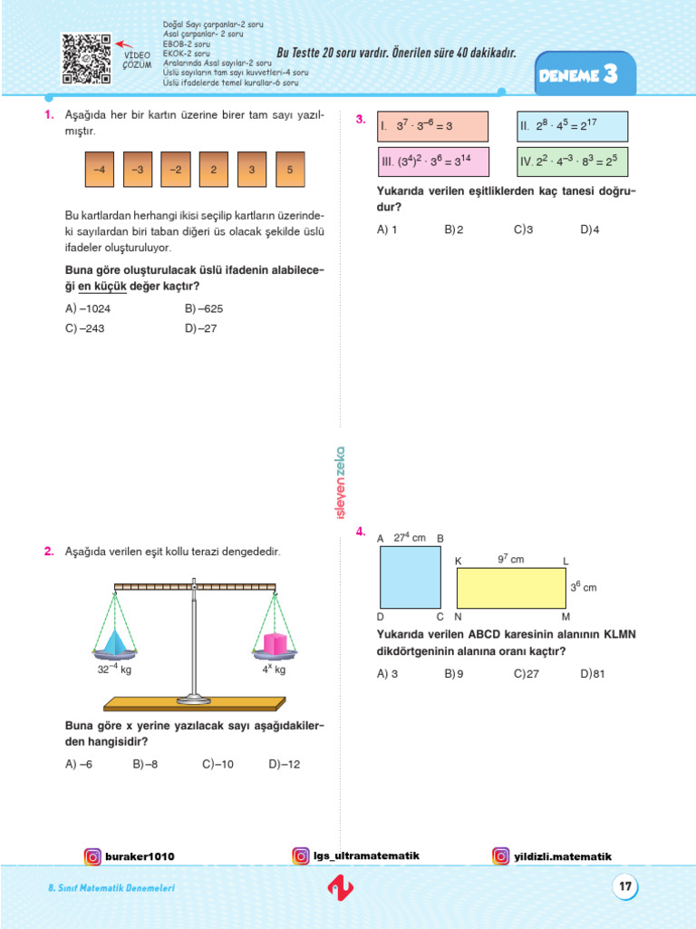 8 İşleyen Zeka Mat Deneme-3 | PDF