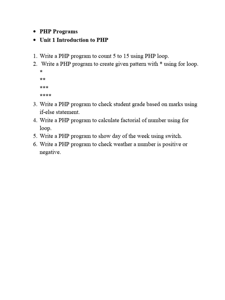 PHP Programming Exercises and Solutions | PDF